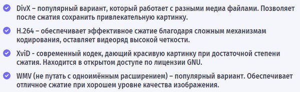 Основные кодеки